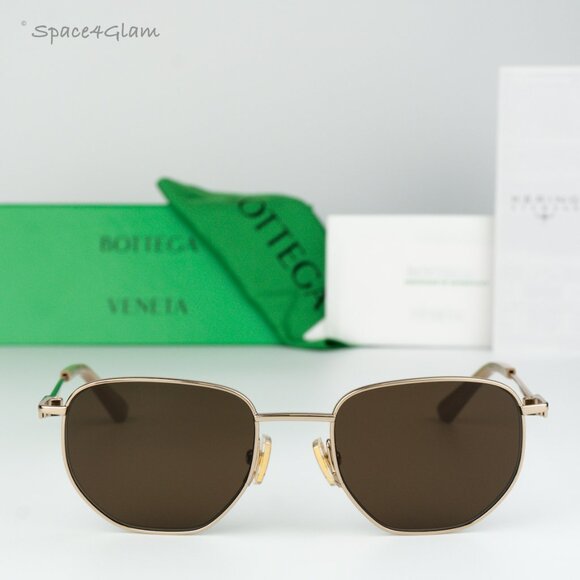 Bottega Veneta Women Sunglasses Gold Dark Brown Split Panthos BV1301S 002 NEW - Picture 3 of 17